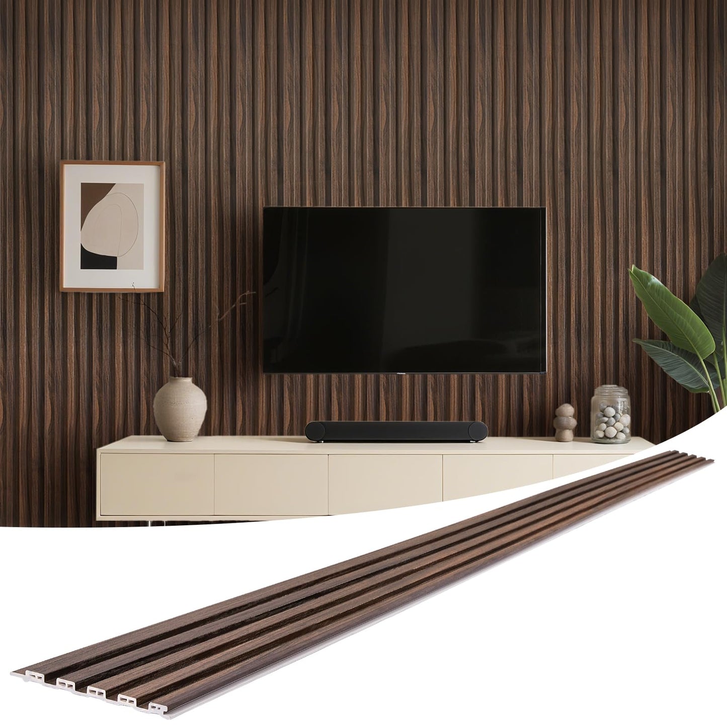 LARWORKS WPC Slat Wall Panels 8 Pack 96" x 6", Waterproof Fluted Wall Paneling, Accent 3D Wall Panel for Wall Decor, Bathroom, Bedroom, Office - Low Grille Walnut (Cover Approx.32 sq.ft)