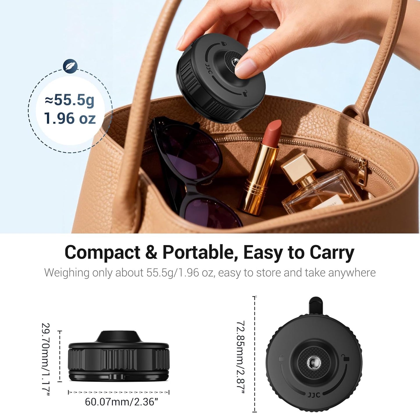 JJC 1/4" 4/3, 6/5 Pro/4, 13, Insta360 X5 Portable Camera Suction Cup Mount with Female Hole, Twist-Lock Vacuum Suction