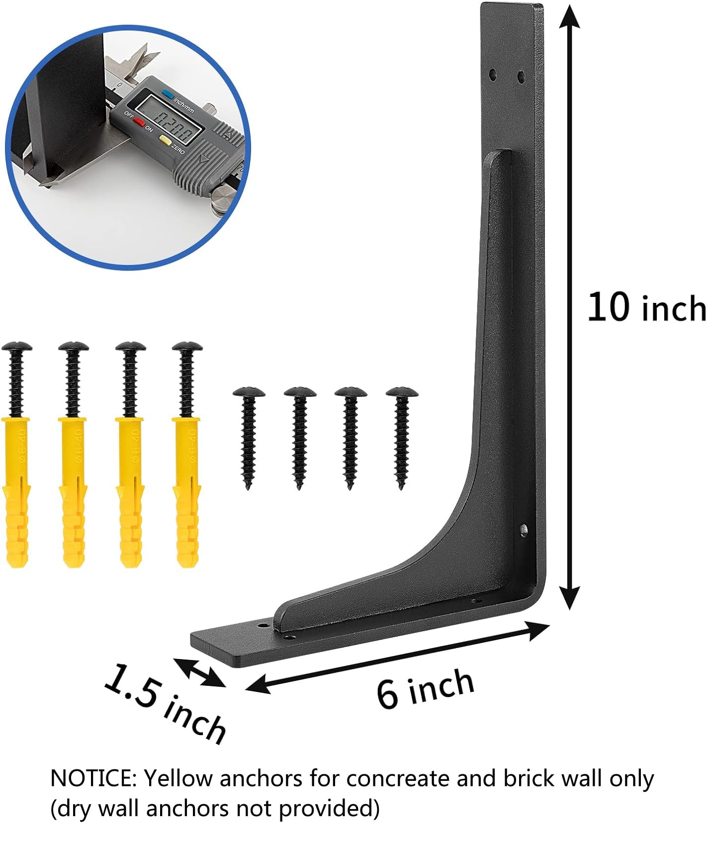 10"x 6"Shelf Bracket ,L Shelf Brackets,max Load 300lbs, Premium Alloy Metal Heavy Duty Shelf Bracket, high Strength Mounting Hardware Included, countertop Support,Corner Brace,Pack of 4.