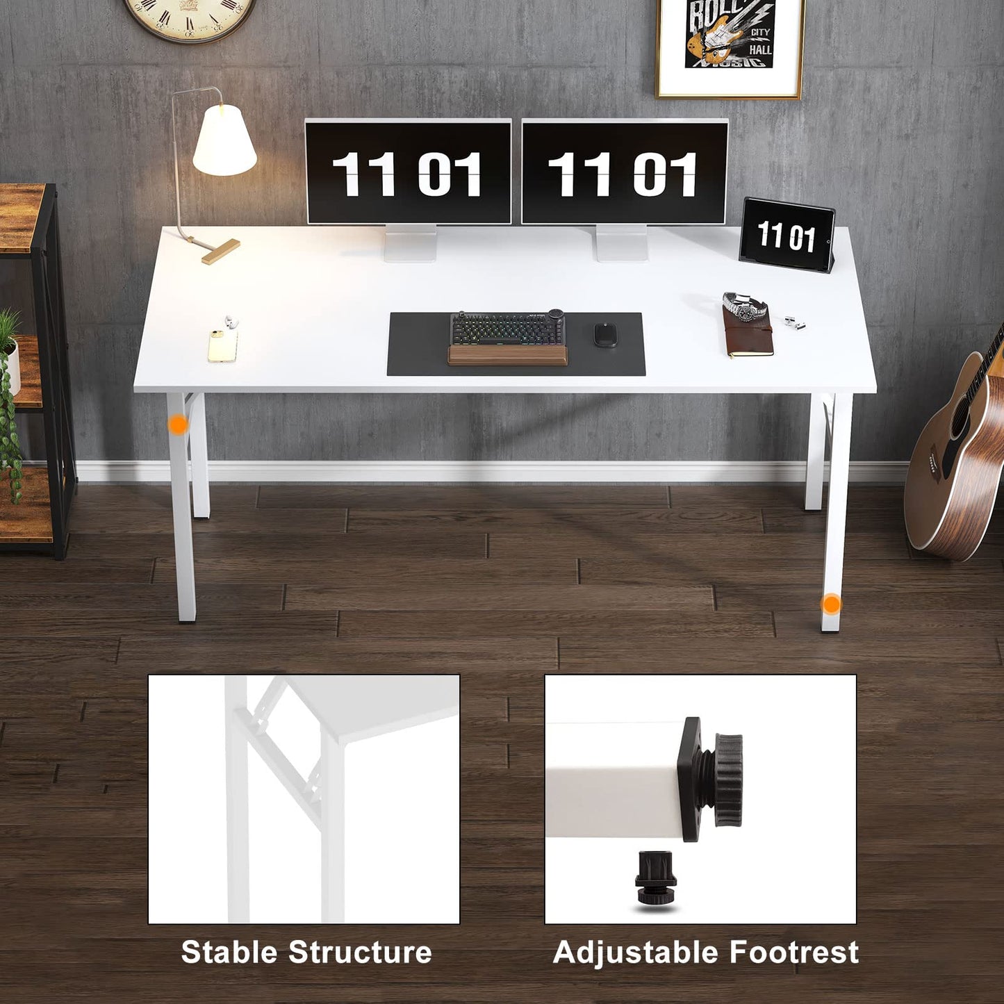 Need Folding Computer Desk, Large 62 inches Folding Table for Home Office, No Install Needed Foldable Writing Table Long Desk, Space-Saving, White
