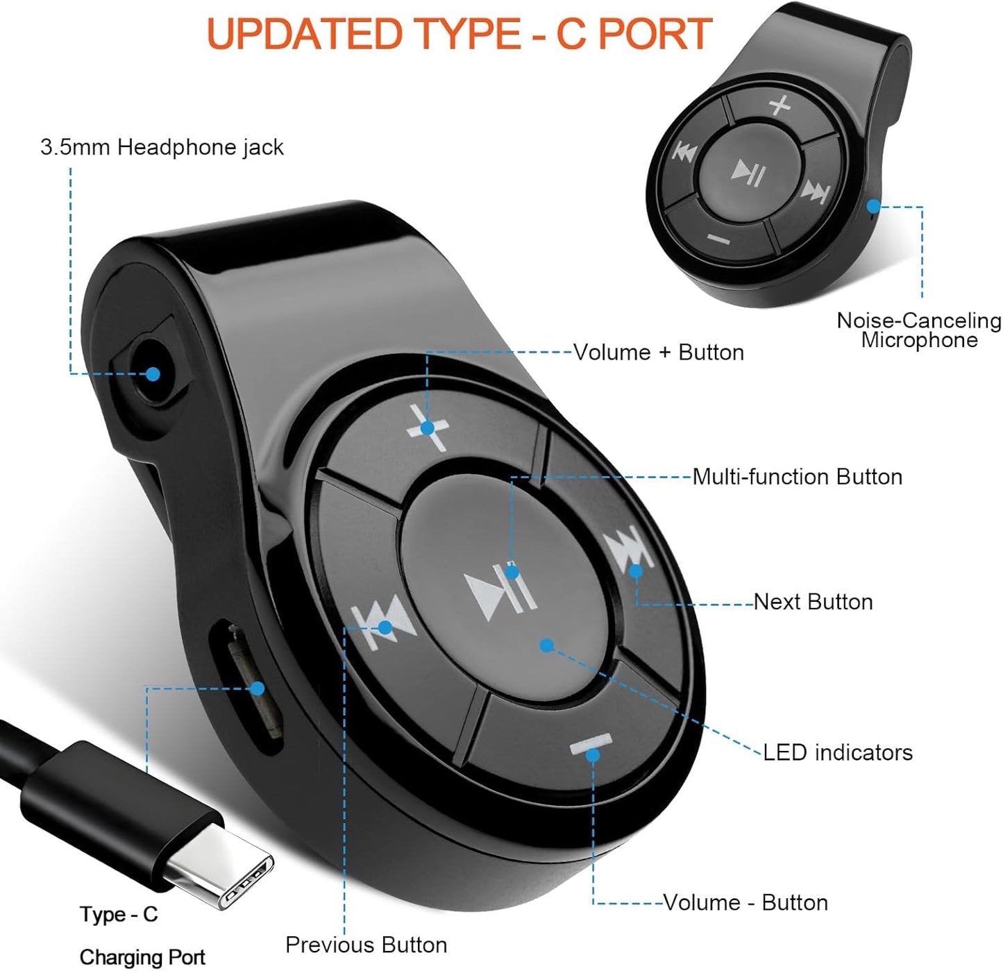 Bluebyte 5.0 Bluetooth Receiver/Car Kit, Clip Wireless Audio Receiver for Headphones car Audio,Wireless Adapter Support