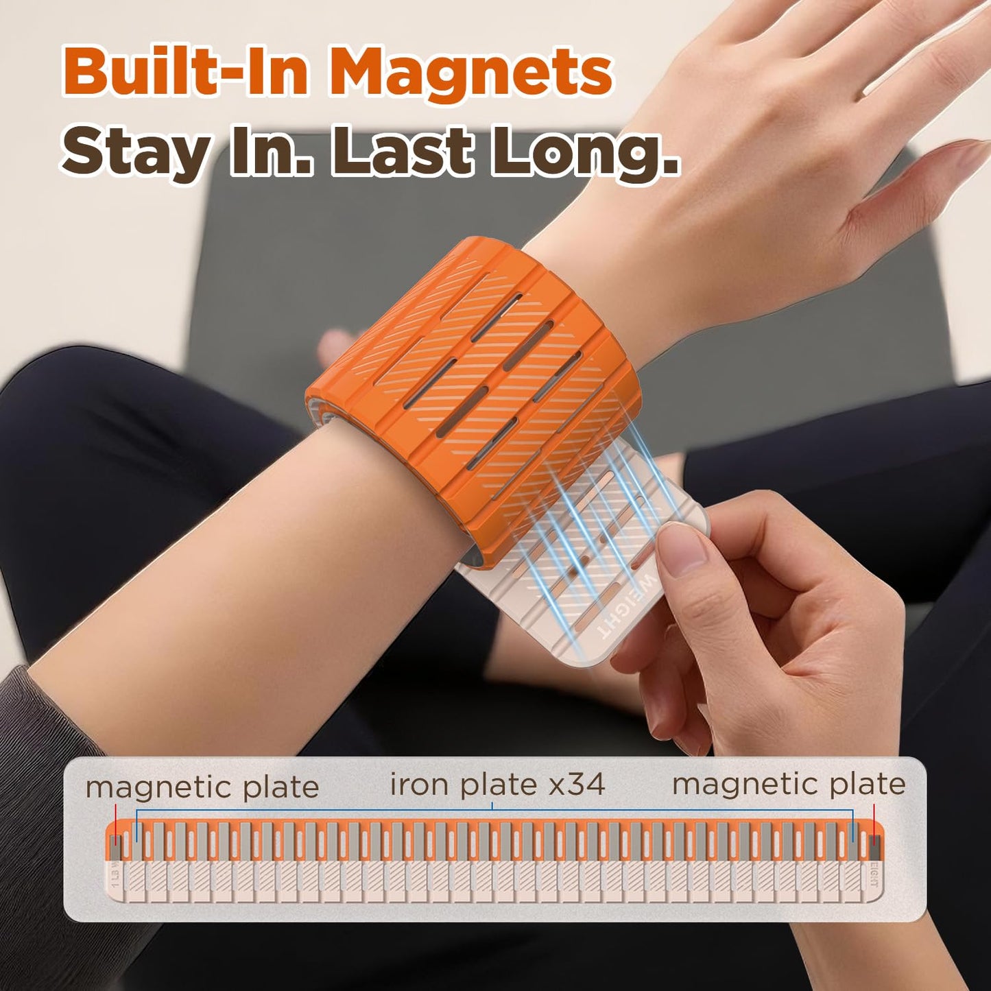 VOGOGE Magnetic Ankle Weights for Women Men Set of 2 (1 lb Each) Adjustable Wrist Weights for Pilates, Yoga, Workout and Daily Training, Orange & Starlight