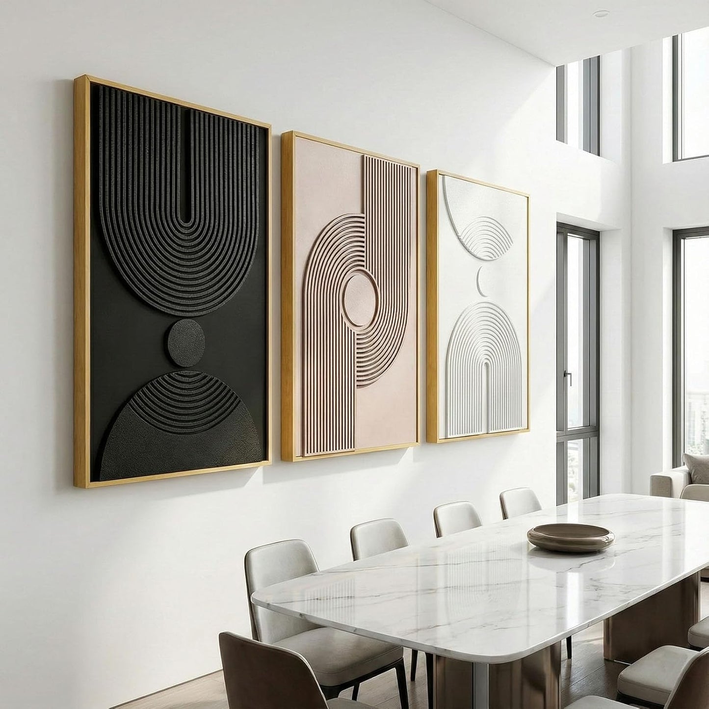 Regine Switzerland Large 3D Textured Framed Abstract Wall Art - Modern Minimalist Geometric Design, 24x36 In
