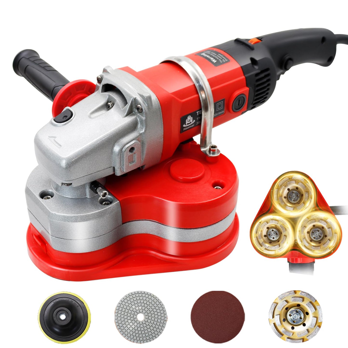 HTAXSCC Electric Diamond Polisher Machine - 2800W Concrete Floor Grinder Kit with 3 Diamond Wheels, 6 Variable Speed for Dustless Grinding of Stone Marble Granite Cement Epoxy Thinset Metal Descaling