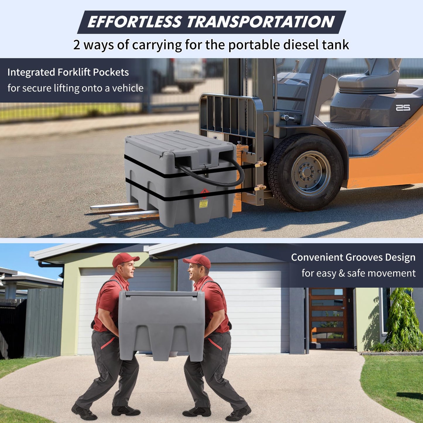 48 Gallon Portable Diesel Fuel Tank with 12V Transfer Pump, 10 GPM Flow, 13.1ft Hose & Auto Shut-Off Nozzle, Heavy-Duty Diesel Transfer Tank for Truck, Generator, Farm & Construction Use - Gray