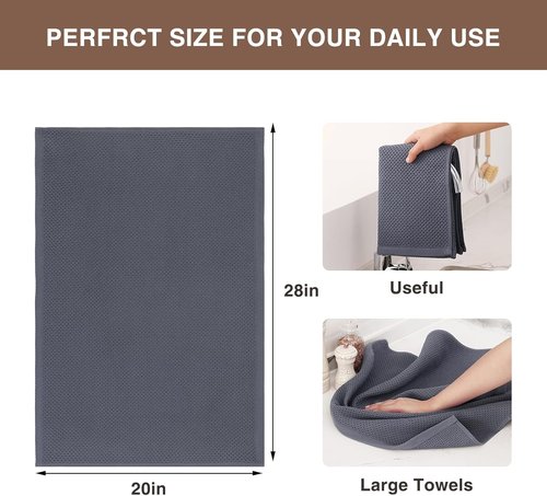 Homaxy 100% Cotton Oversized Waffle Weave Dish Towels - Ultra Soft & Absorbent, 20 x 28 Inches, 8-Pack | Dark Grey