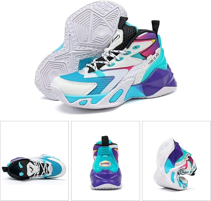 VITUOFLY Kids Basketball Shoes Boys Air Cushion Sneakers Girls Mid Top School Hoops Shoes Non-Slip Outdoor Sports Running Gym Comfortable Durable Little Kid/Big Kid