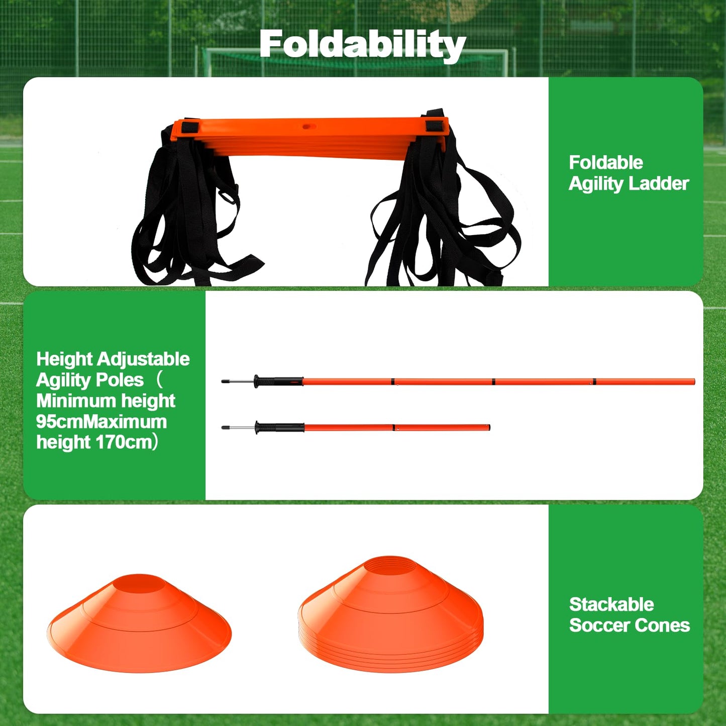 Supvision 24Pcs Soccer Agility Training Equipment Set Ultimate AgilityPoles Cones Ladder More for Quick Assembly and Easy Portability Suitable for All Skill Levels Enhance Speed Orange