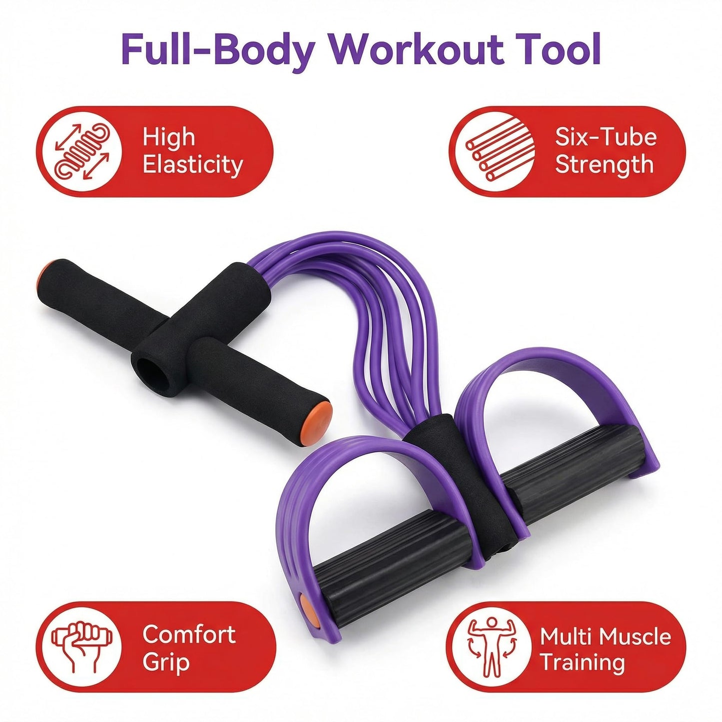 Upgraded Durable 6-Tube Pedal Resistance Strap with Handle, Natural Rubber Fitness Resistance Band, Multifunctional Exercise Band for Abdominal, Waist, Arm, and Leg Shaping Training