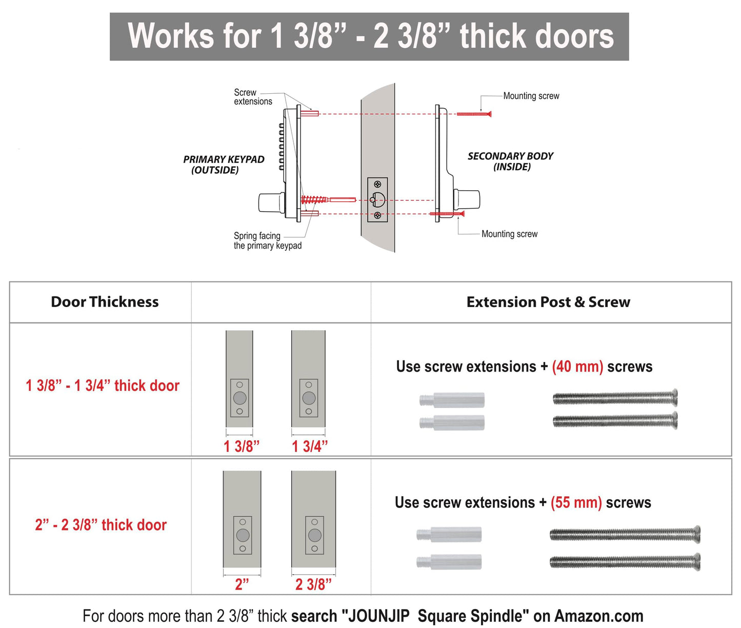 JOUNJIP Single-Sided Keyless Entry Door Lock - Bump Key Proof Mechanical Door Lock with Lever Handle - [Square Spindle] Easier Install - (Matte Black) - Outdoor Gate Lock with Keypad and Passage Mode