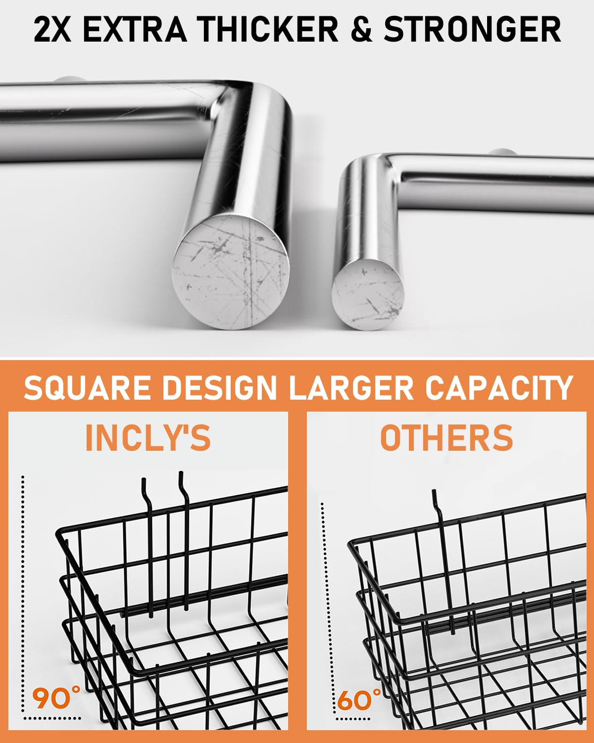 INCLY 1/4“ Extra Thick Pegboard Accessories Kit, 100PCS Heavy Duty Metal Peg Board Hook Assortment with 3 Sizes Basket S/M/L Fit 1/4 Inch Pegboard for Garage Wall Organizer Hanging Tools