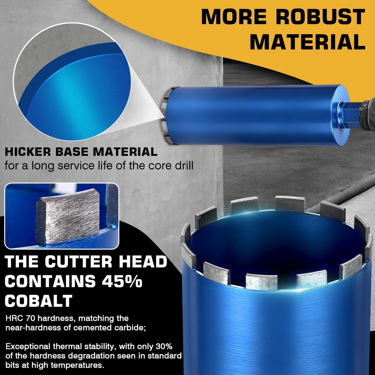 8" Wet Diamond Core Drill Bits, 15" Drilling Depth, 45% Cobalt HRC 70 Concrete Core Drill Bit, 1-1/4-7" Thread, Laser-Welded Segments, Core Bits for Concrete, Masonry, Brick, Mortar