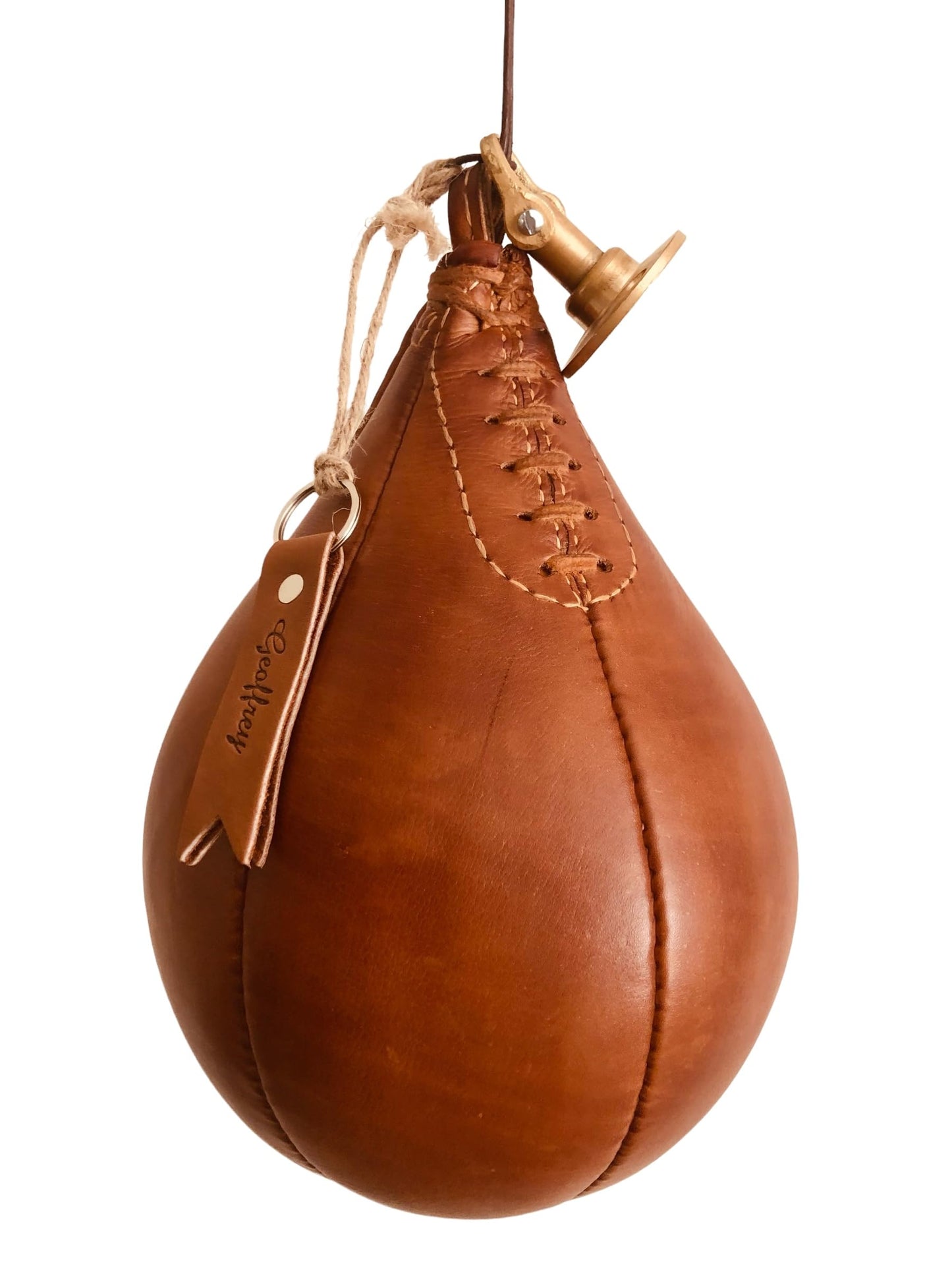 Geoffrey Retro Speed Punch Ball Bag with Brass Fitting Hanging | TAN Leather Vintage Boxing Training | Size 5 | GEOFFREY (Tan)