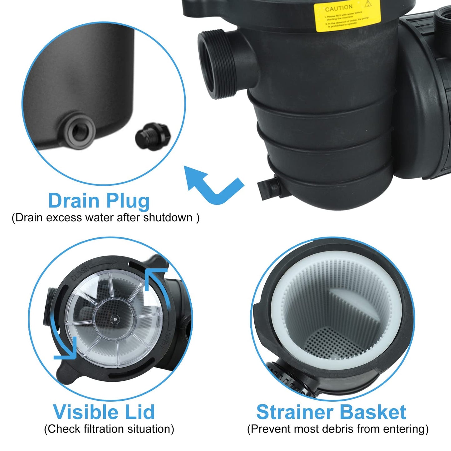1.0 HP In/Above Ground Swimming Pool Pump, 110V 5220GPH Single Speed Pool Water Pumps lnground Above Ground with Filter Basket