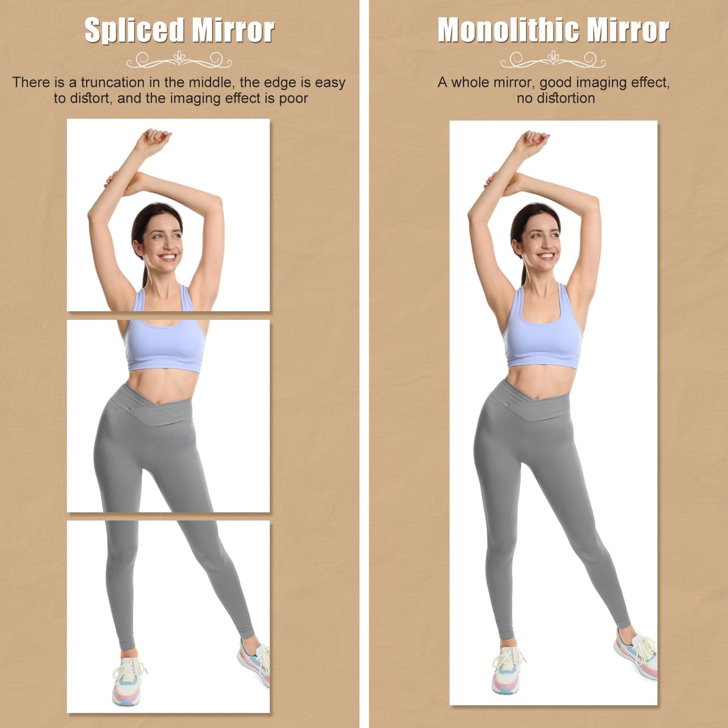 Briwooody 3 Pcs Home Gym Mirror 48'' x 24'' Large Frameless Full Length Body Mirror Acrylic Wall Mounted for Yoga, Home Gym, Fitness, Workout, Bedroom, Garage, Dance Studio
