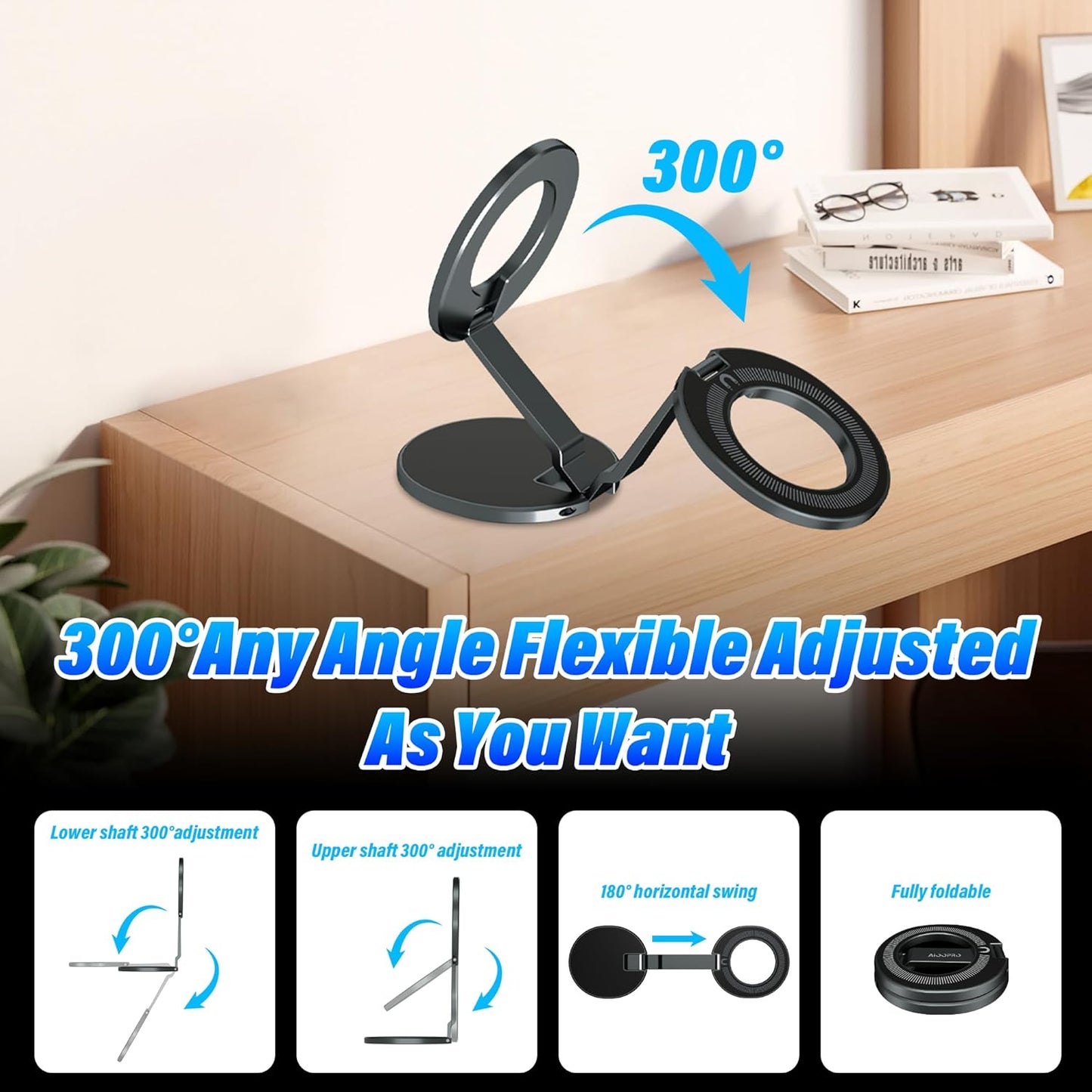 Aioopro [3-sided 4200gf 300 Upgraded Car Phone Holder for Magsafe Strongest Magnetic] Folding Phone Stand for Desk