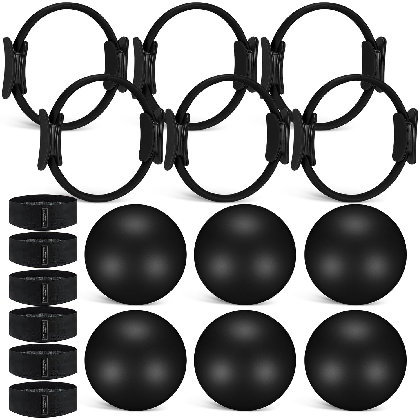 Seenelling 18 Pcs Pilates Ring and Ball Set with Resistance Bands Home Workout Pilates Equipment 11.8 Inch Magic Circle with Padded Handles, Mini Ball for Strength, Toning, Flexibility(Pink, Purple)