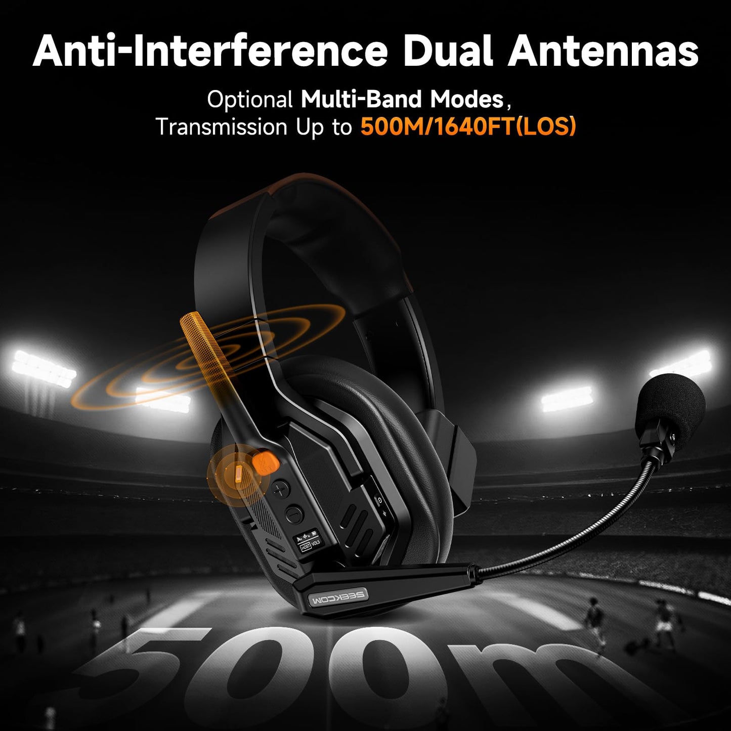 COMICA Seekcom S1 Wireless Intercom Headset System, 2.4GHz Full-Duplex Communication Headsets with 500m/1640ft Range, Noise Reduction, One-Key Broadcasting & Talk Modes for Live Show, Events (2 Sets)