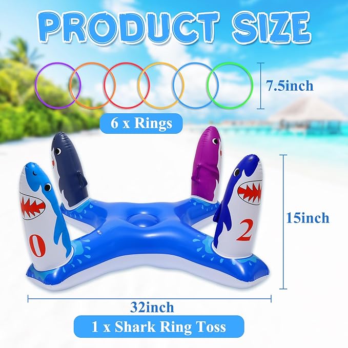 Voiiake Pool Floats Toys Games Set, Inflatable Cross Ring Toss Game Toy with 6pcs Rings for Kids Adults Family, Swimming Pool Water Game