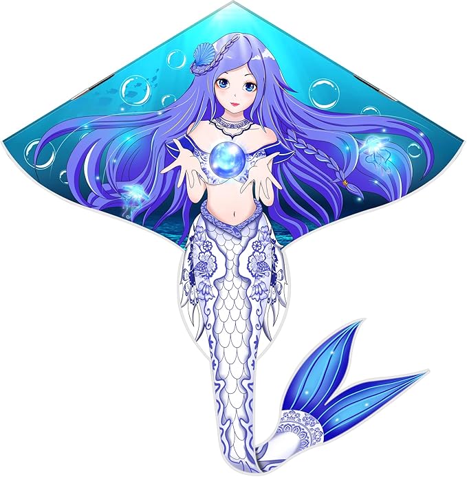 Mint's Colorful Life Mermaid Kite for Girls & Kids, Easiest to Fly Delta Kite