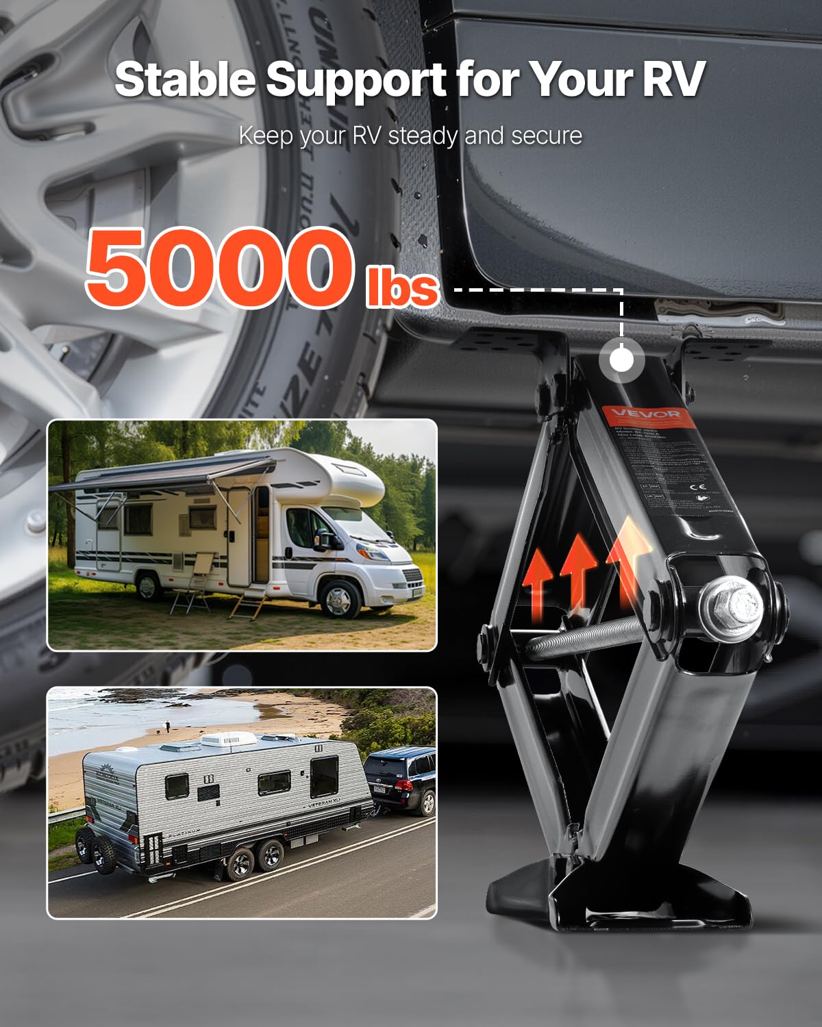 VEVOR 5000 lbs RV Scissor Jacks, 4-23.4 in RV Stabilizer Leveling Scissor Jacks, Set of 4, Heavy Duty Stabilizer Jack with Crank Handle, Socket and Bubble Levels, Not Easily Bent or Deformed