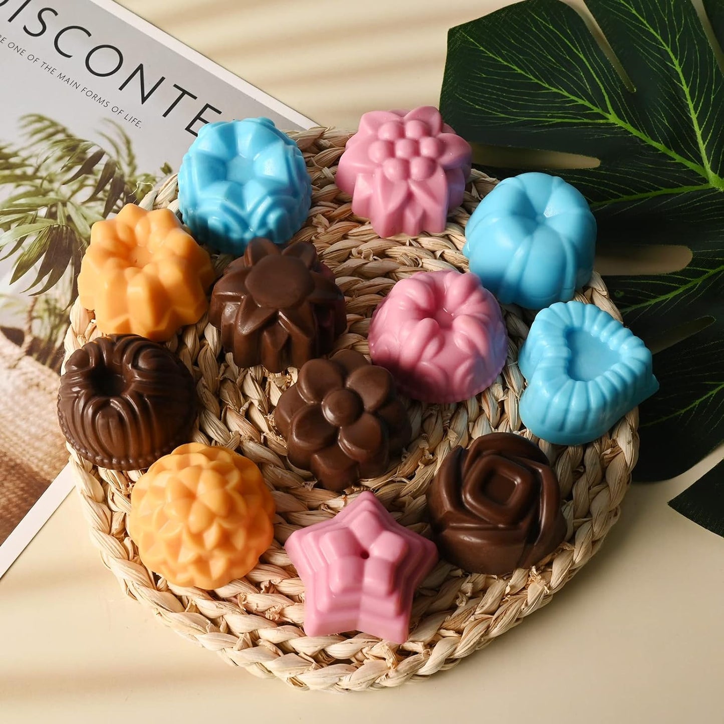 Sakolla Silicone Flower Molds - 12 Cavity Set for Chocolate, Cupcakes, Candy & More | Pink, Purple, Blue