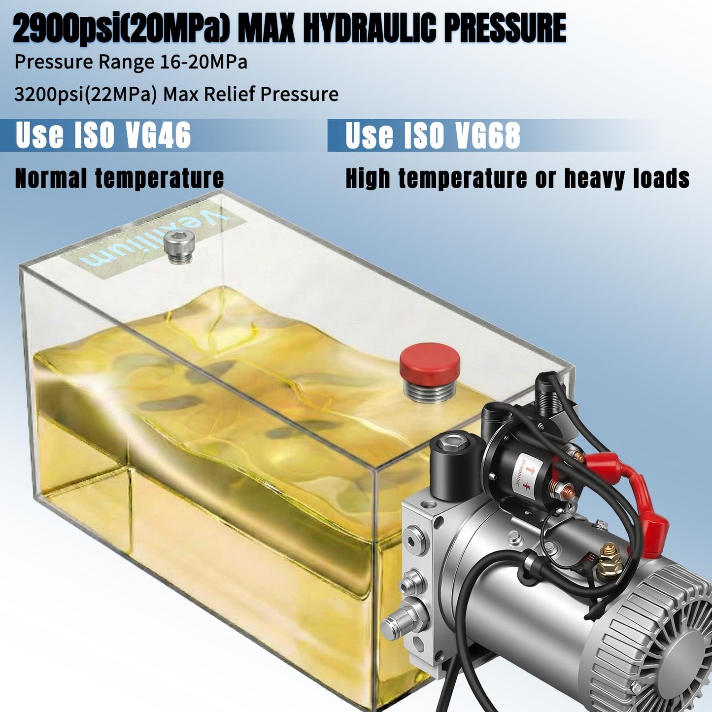 Vexillium 12 Quart Hydraulic Power Unit, Single-Acting Electric Hydraulic Pump, DC 12V 3200 PSI, Metal Reservoir for Dump Truck & Dump Trailer Hydraulic Systems
