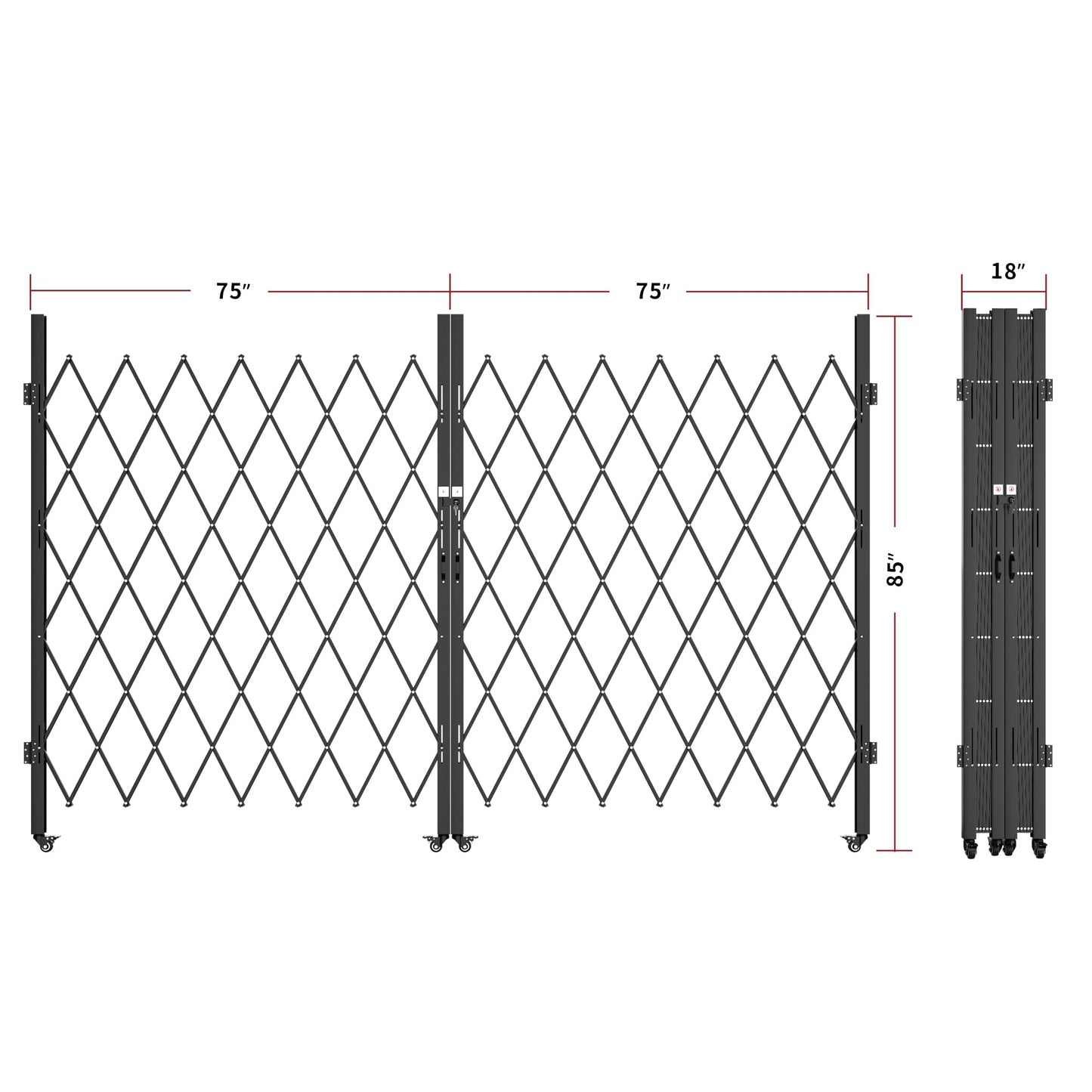 YITAHOME Double Folding Security Gate, 85" H x 150" W Accordion Gate, Flexible Expanding Security Gate, Retractable Fence Metal Safety Gates, 360° Rolling Barricade Gate, Scissor Gate with Padlock