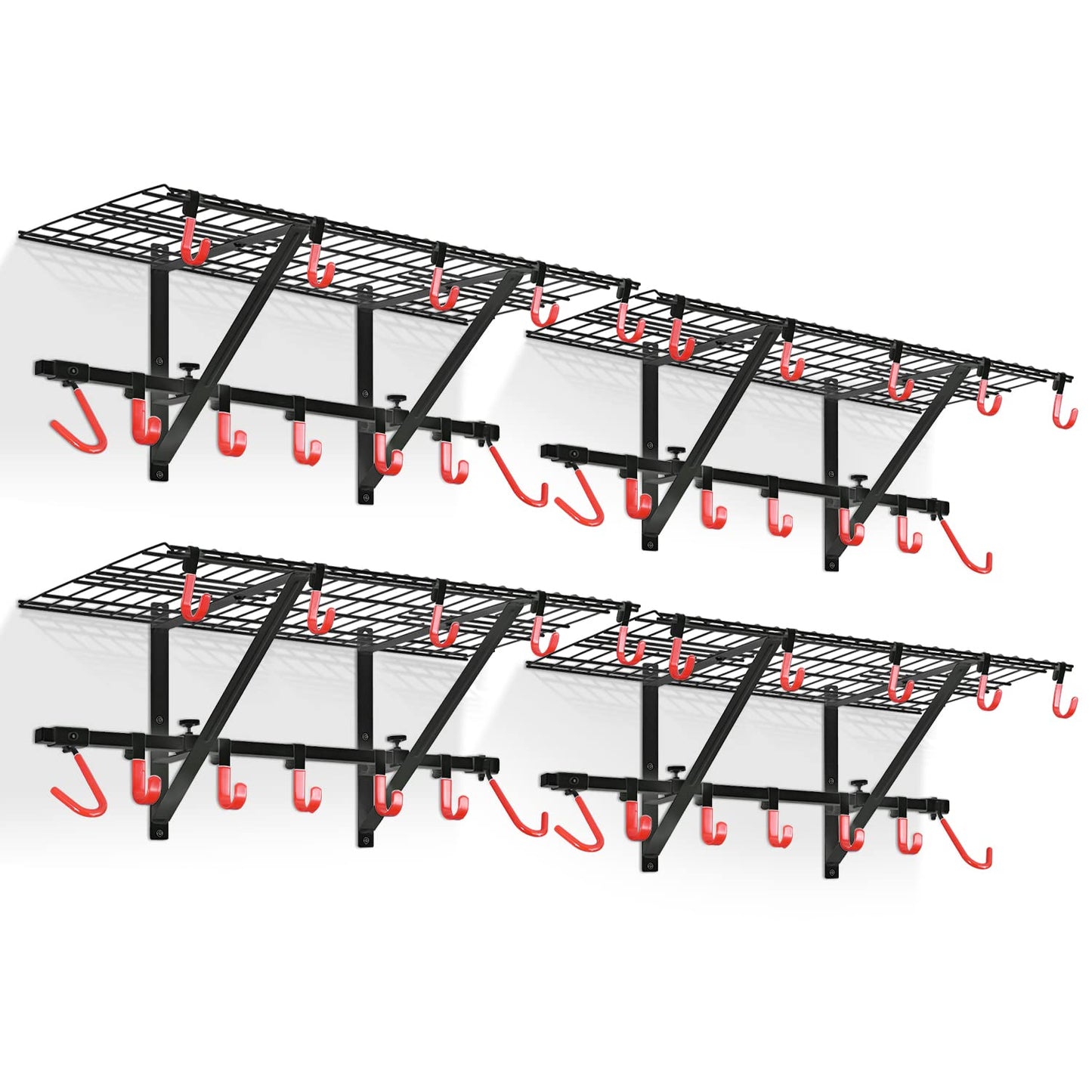 PLKOW Garage Wall Shelving 4-Pack Includes Bike Hooks, Sturdy Adjustable Garage Shelving Wall Mount Wall Organizer (Black, 4-Pack)