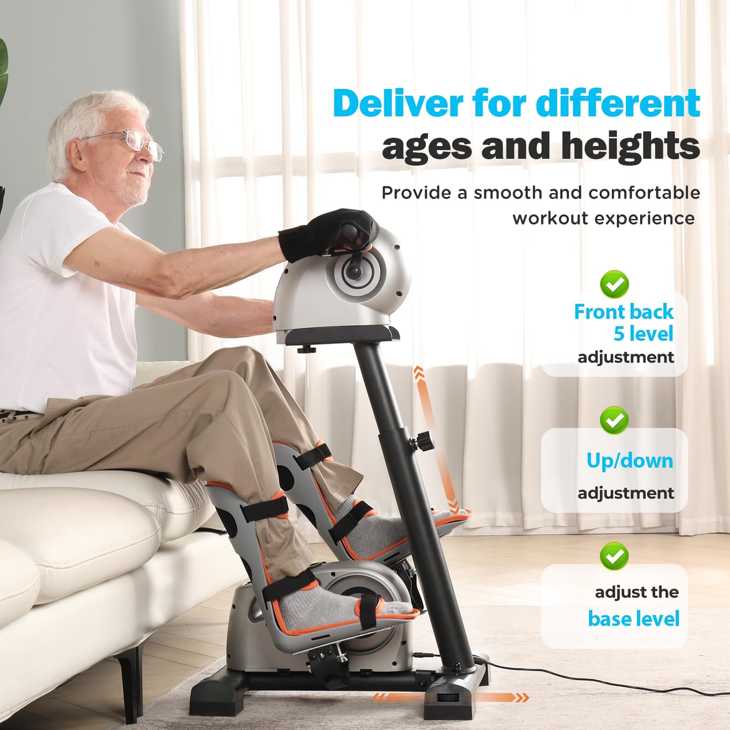 Phyciser Motorized Exercise Bike for Physical Therapy with Leg Support & Stroke Hand Brace - Arm Leg Pedal Exerciser|Rehabilitation Equipment |Assists Legs, Knees, Feet and Arms|Seniors & Disabled