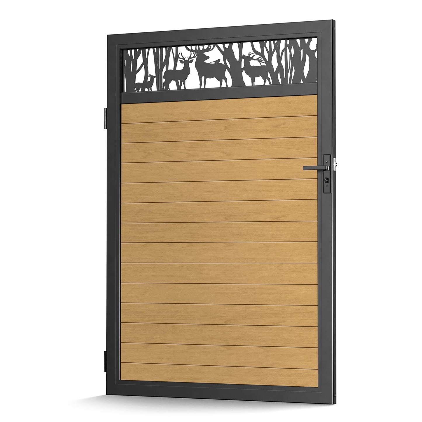 TORMIZ 4x6 FT (46.8"x70.8") All-Aluminum Fence Gate Kit with Wood-Grain Panels – Heavy Duty Anti-Sag Metal Gate Frame, Pre-Installed Left/Right Mount (All-in-One Kit, Panels Included)
