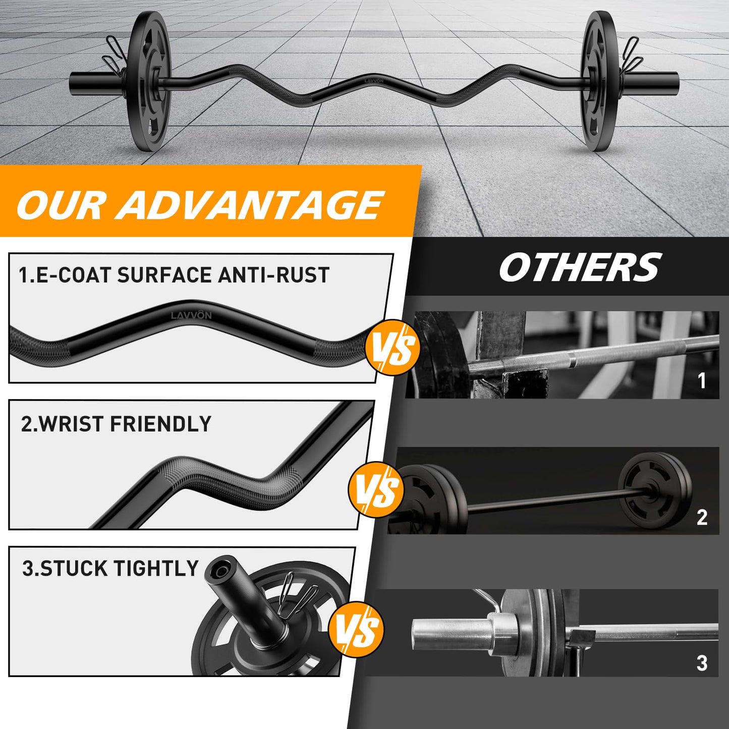 Olympic EZ Curl Barbell Bar 47", 2-Inch Curl Bars for Weight Lifting,Hip Thrusts,Squat,Biceps-Home Gym Chrome Curling Bar for 2 Inch Weight Plates -2 Spring Collars(500lb Weight Capacity)