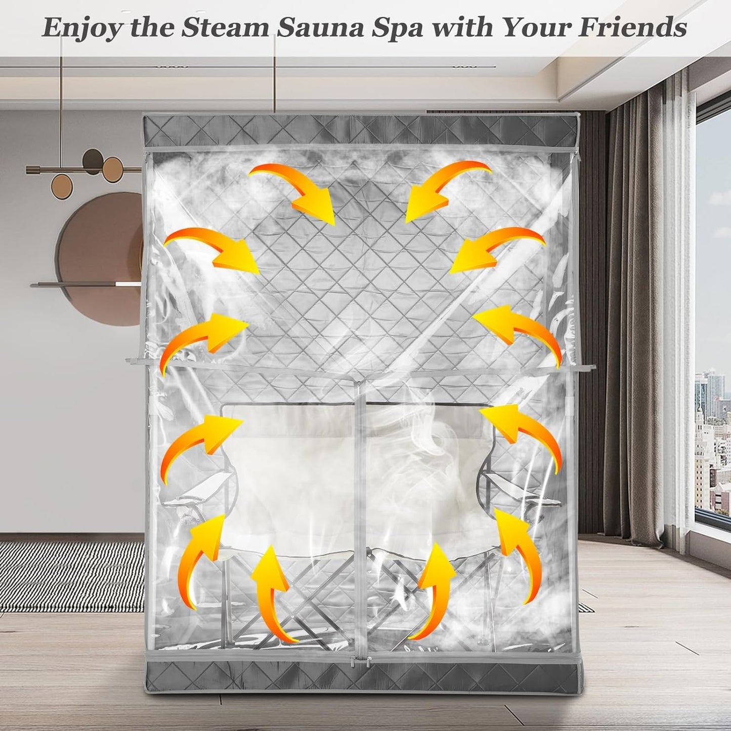 iDOTODO Full Size 2 Person Sauna Tent, Portable Steam Sauna Tent for Home, 1 or 2 Person Foldable Lightweight, Full Body Sauna Tent for Relaxation, Steamer Not Included, 2 Person Foldable Chair