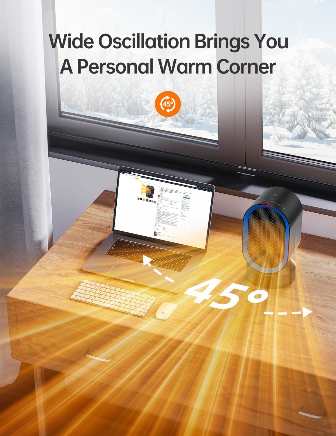 TABYIK Electric Space Heater - 45° Oscillating Portable Heater for Home & Office | Compact Black Design