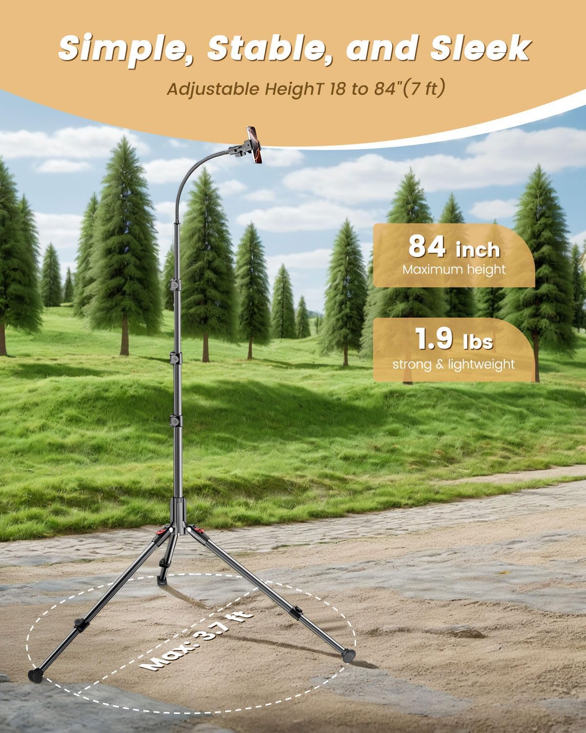 CAMBOFOTO 84" Phone Tripod, Tall Tripod Stand for Selfies with Flexible Gooseneck & Remote, Compatible with iPhone
