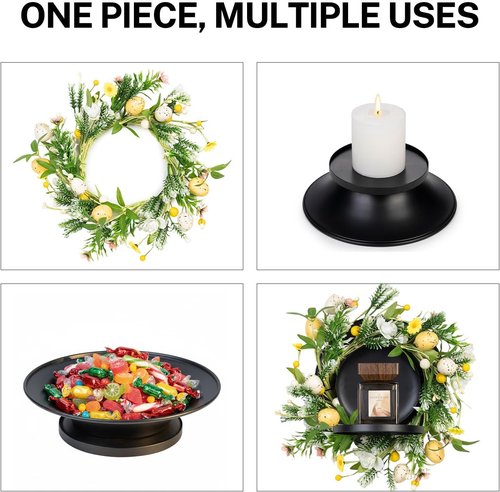 MOYEE Candle Holder Centerpiece - Elegant Black Metal Design with Artificial Flowers | 14-Inch Versatile Decor