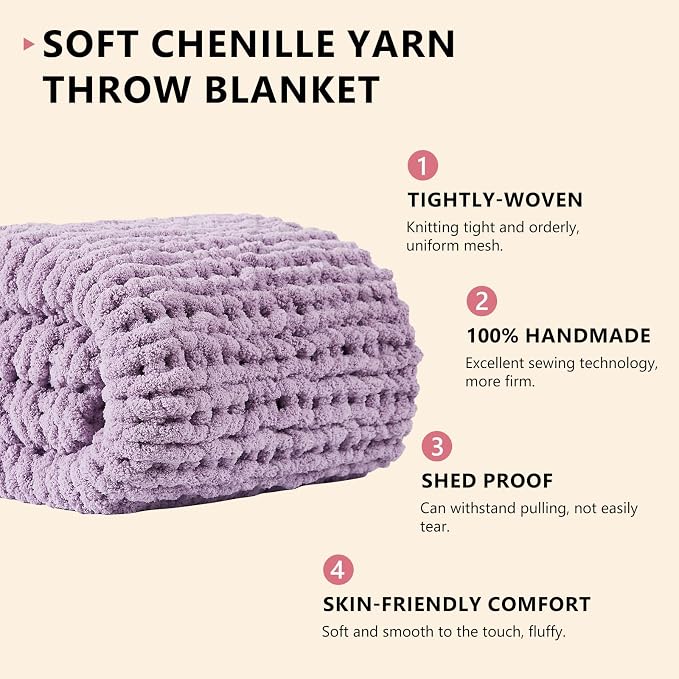 L'AGRATY Chunky Knit Blanket Throw - Soft Chenille Yarn Throw Blanket 60x80: Handmade Thick Cable Knit Crochet Blanket - Large Knit Blanket Chunky Rope Knot Throw Blanket for Couch Sofa Bed Home Decor
