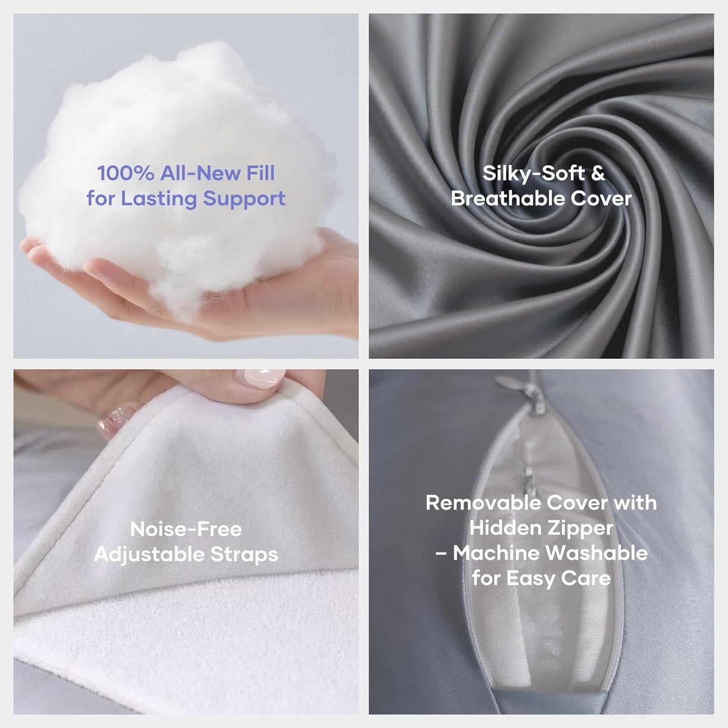 Skiennix Pregnancy Pillow - H-Shaped Full Body Support with Adjustable Cooling Cover | Grey
