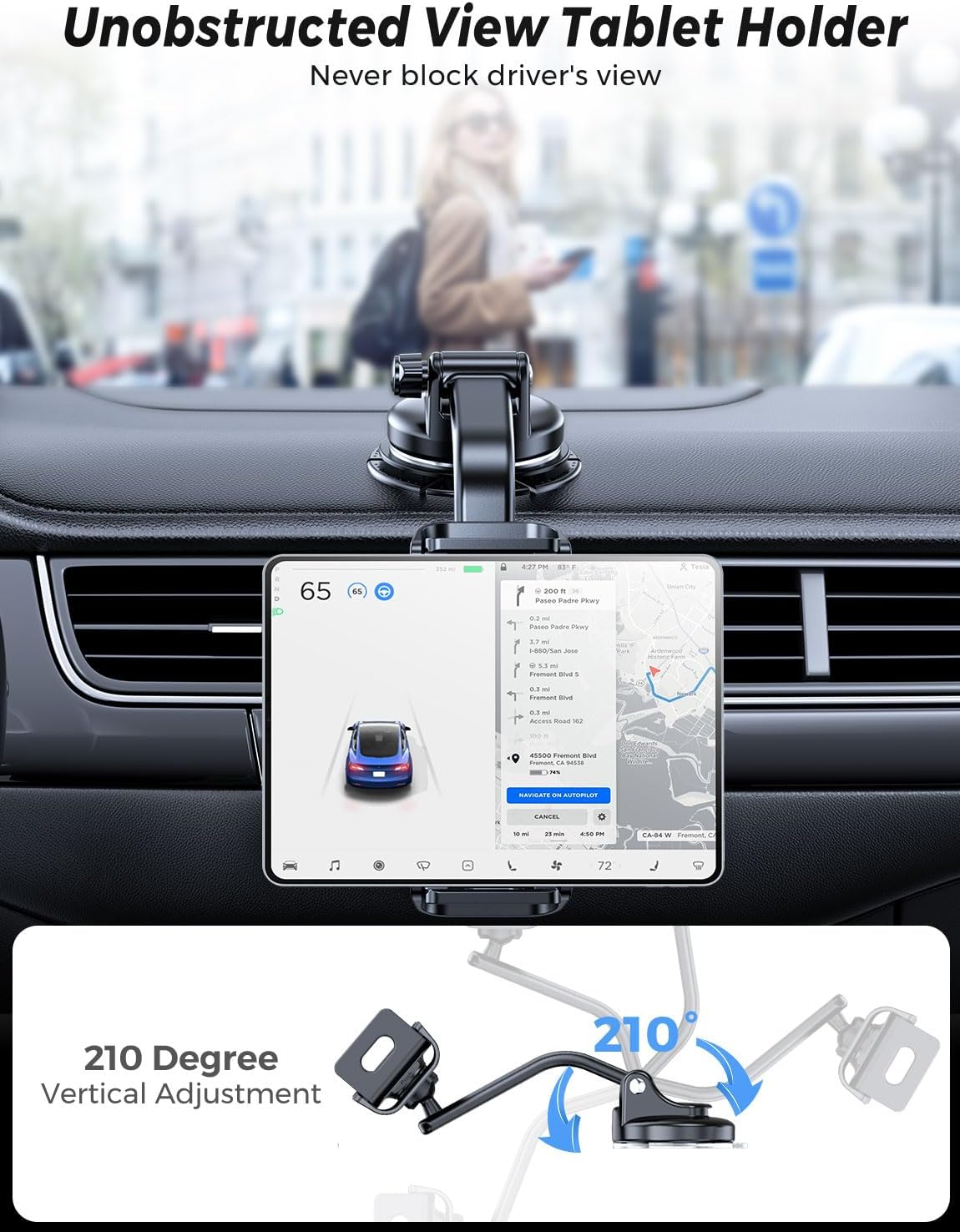 eSamcore 360 6-11 Tablet Holder for Car Dashboard, Windshield Mount Holder for iPad & Foldable Phone Stand with Stable