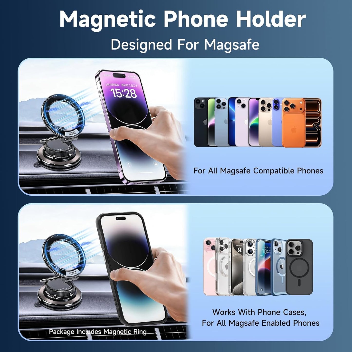 CHTXXLSZ 360 17/16 Magnetic Car Phone Holder, Adjustable Suction Cup Universal Phone Mount, Multi-Scene for Car Office