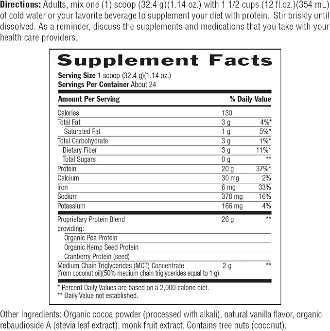 Biochem 100% Vegan Protein, Natural Amino Acids, Gluten Free, Keto, Non Whey, Pea & Hemp Protein Powder for Women and Men, 24 Servings 2 LB (Chocolate)