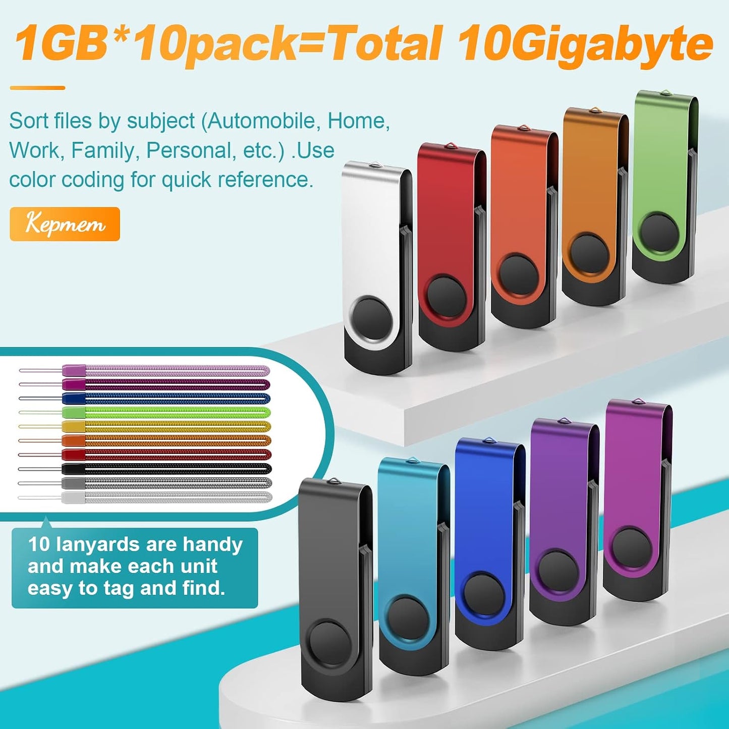 Kepmem 1GB 10 Pack 2.0 Multipack 1 Flash Drive USB Thumb Drives Bulk Pen Drives Multicolor Memory Stick GB Metal Swivel