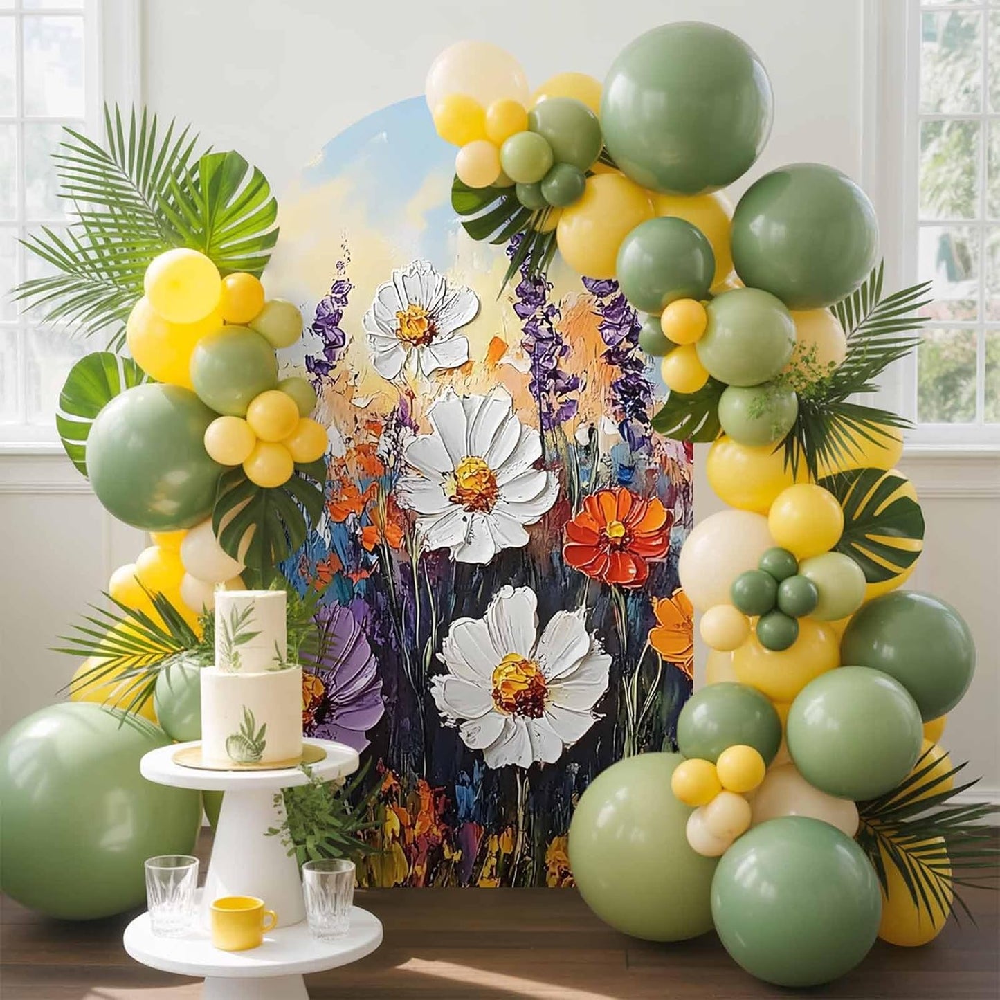 Jnbasdffb 7.2 Retro Botanical Wedding Arch Cover,Stretchy Spandex Arch Backdrop Stand Covers FT,Modern Oil Painting