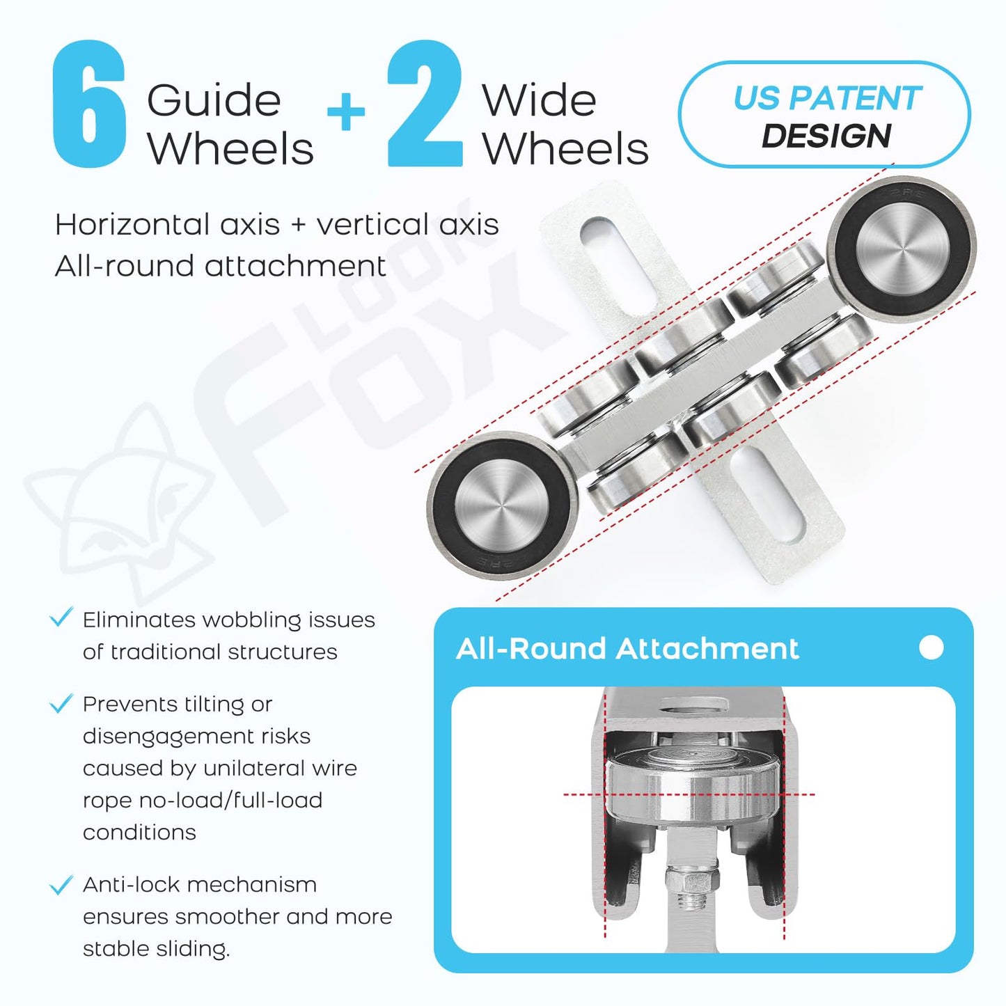 LookFox 6+2 Wheel Hoist Trolley with Roller Limit, Unistrut Trolley Kit for Electric Hoist, Anti-Lock & Anti-Fall, Use with All 1-5/8" Wide or Taller Strut Channel, for Garage/Workshop Silent Systems