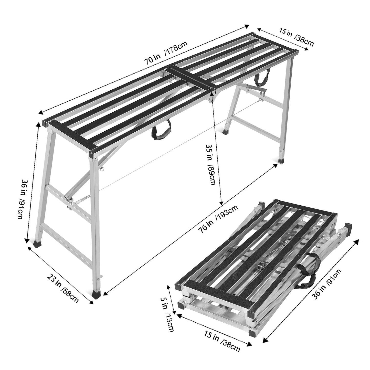 Scaffolding Platform 800LBS Folding Work Platform Height Adjustment 35-55"(H) Portable Steel Step Ladder Stool for Home Improvement, Drywall Painting, Maintenance at Height