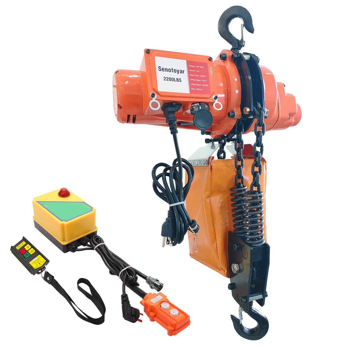 Electric Chain Hoist 2 in 1,2200 lbs Load Capacity,20 ft Lifting Height,120V Single Phase Overhead Crane with 328 ft Wireless & 15 ft Wired Remote Control, Ideal for Garage,Shop,and Home Use