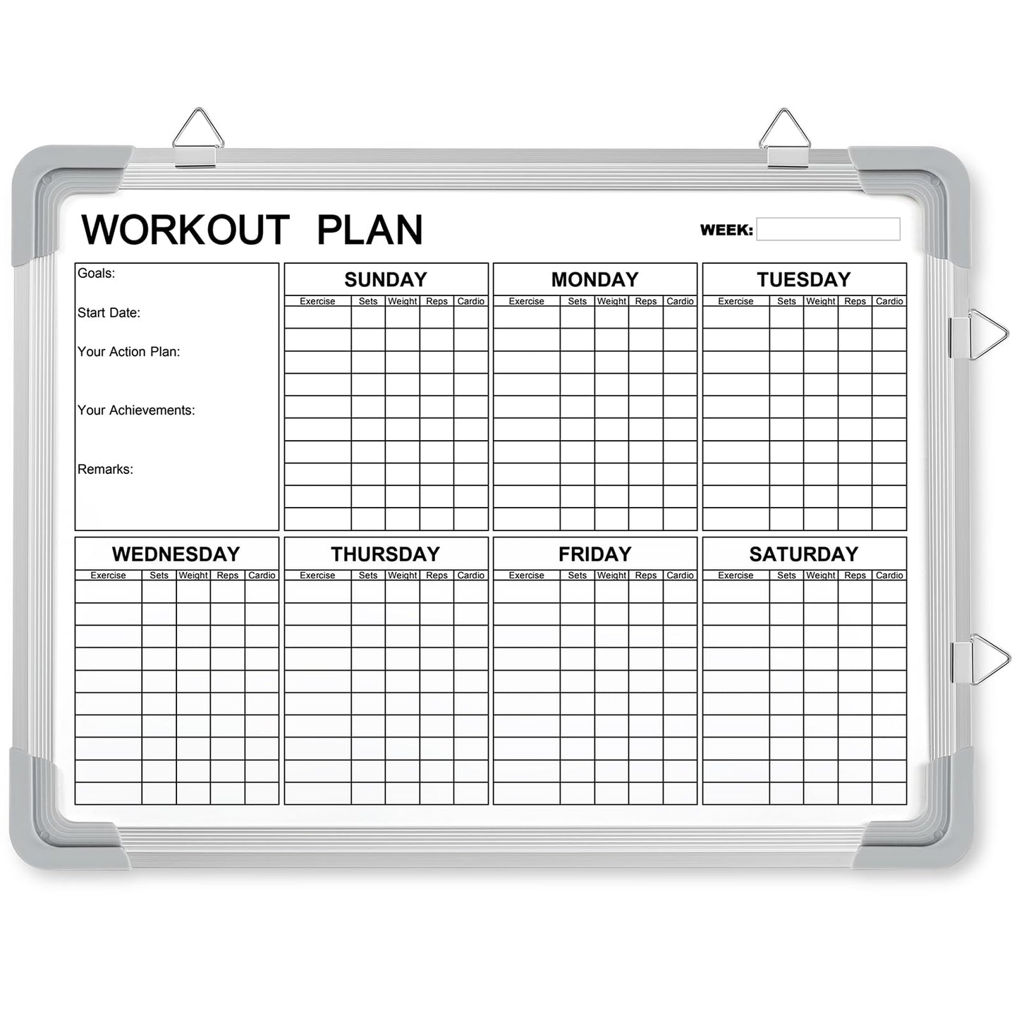 Lincia 16 x 12 Inch Fitness Tracker Whiteboard Workout Calendar for Home Gym Dry Erase Planner Hanging Removable to Do List for Wall Whiteboard with Aluminum Frame for Gym Program(Style D)