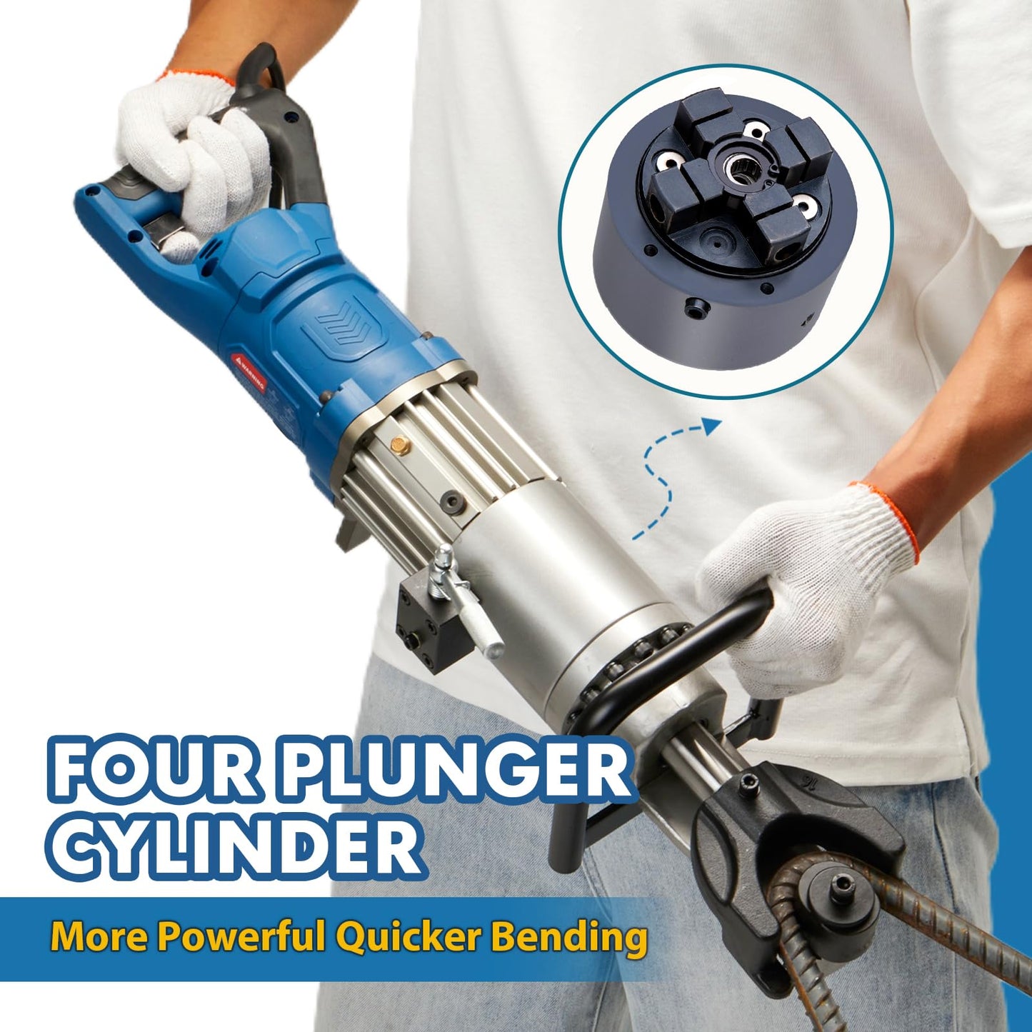 HUOTUO 5/8" Electric Hydraulic Rebar Bender 1100W Portable Hydraulic Rebar Bending Machine #6-16 mm Rebar within 2-2.5 s Easy Bending Rebar Steel Bar 120v/60hz HRB16-Blue