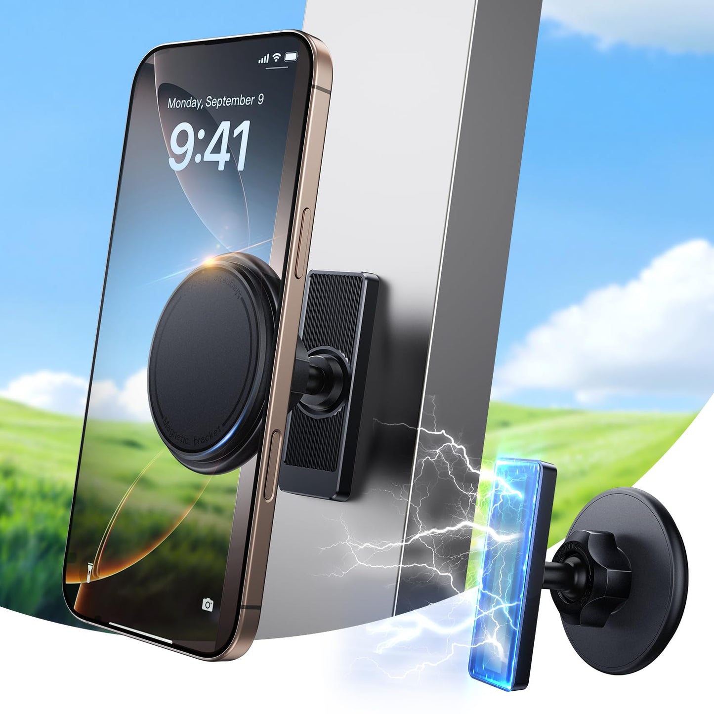 scenein Magnetic Golf Cart Phone Holder Compatible with MagSafe iPhone, Cell Phone Mount Fit for EZGO, Kandi, Yamaha, Icon, Club Car, Gym, Golf Cart Accessories Essentials Gift for Men Women Friends