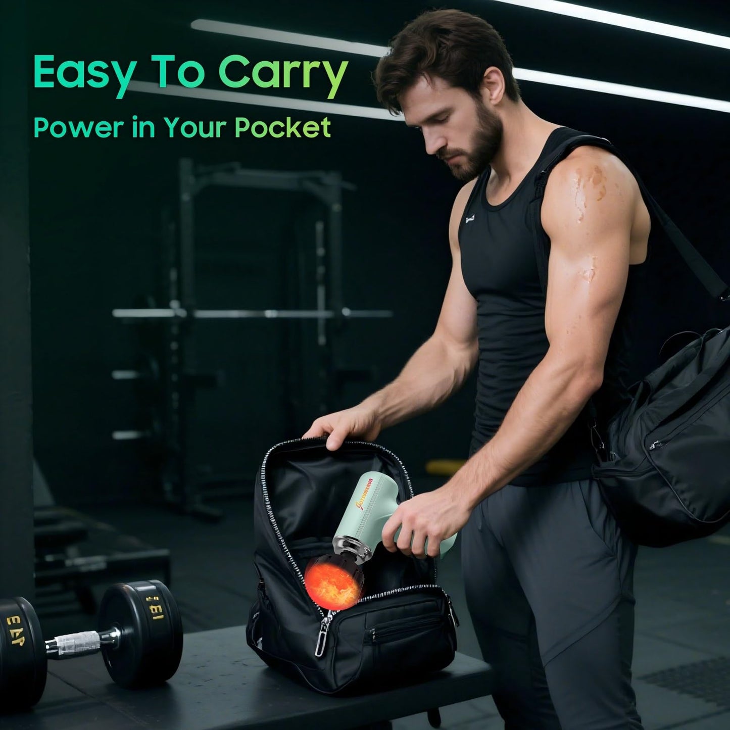 JOYSUWERUN Massage Gun with Heat – Amazing Power! Deep Tissue Percussion Massager, Handheld Mini Muscle Gun, 5 Massage Heads, Quiet & Portable